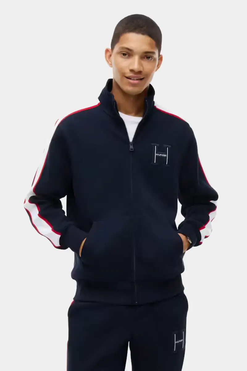 New Project סווטשירט עם רוכסן TOMMY Contrast Stripe Pique Zip-Thru – תמונה 1